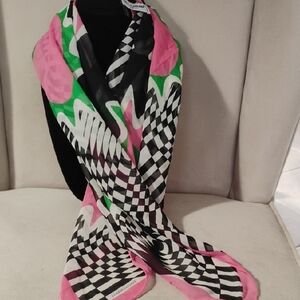 Dolce & Gabbana silk scarf with a pink, green, white, black geometric pattern